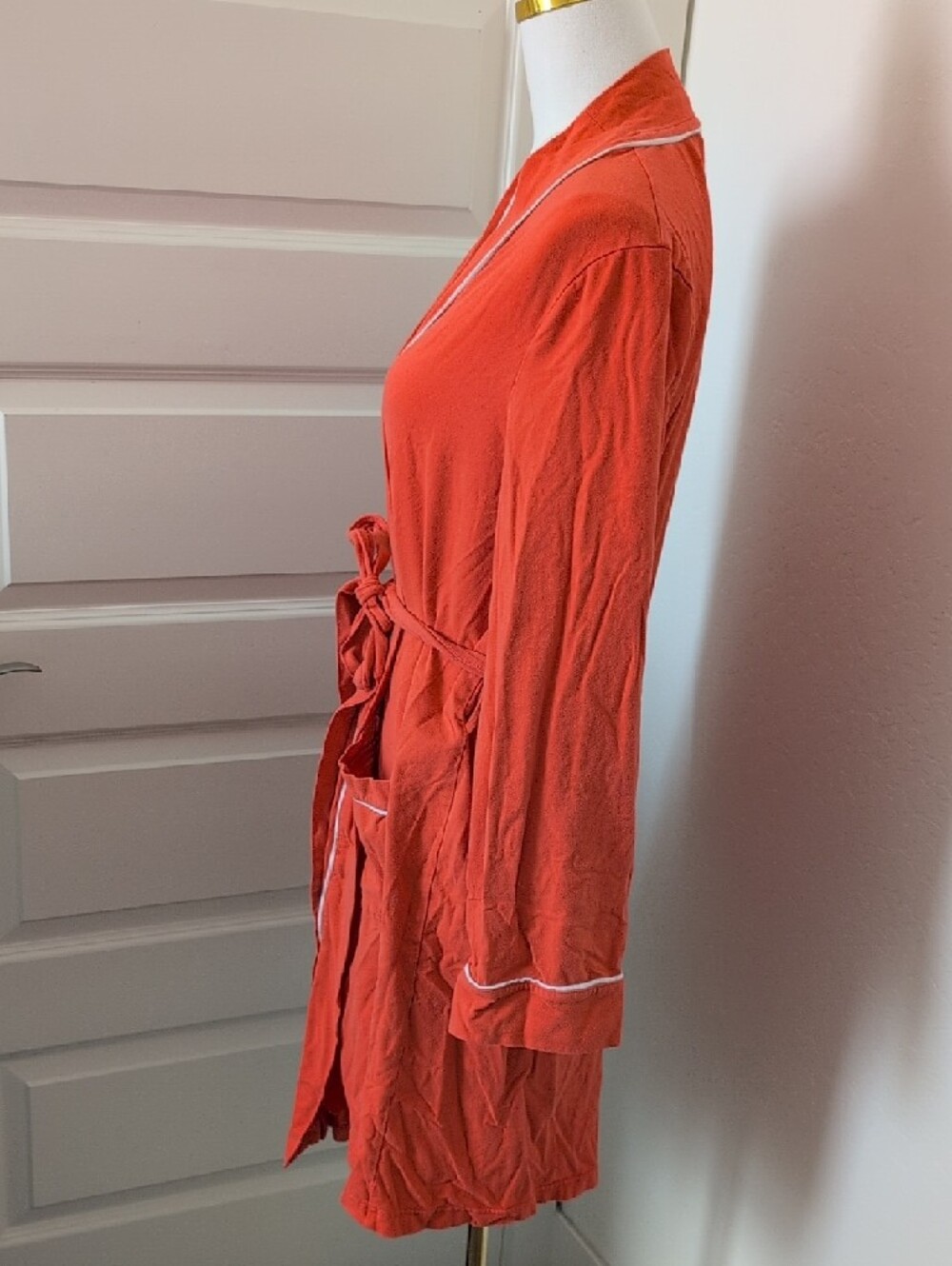 GILLIGAN AND O'MALLEY Robe Tie Waist Coral with White Contrast Trim Size XL/XXL - Picture 2 of 10